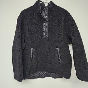 Athleta Cozy Sherpa Snap Sweatshirt Black 466888 Womens‎ Size Large EUC